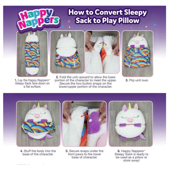 Happy Nappers: Pillow & Sleepy Sack: Medium - Pink Unicorn BeeBee - 54 x 20 - Picture 4 of 4